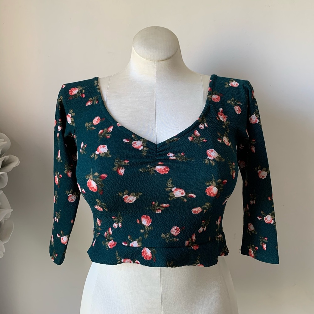 Forever21  Green Floral Crop Top